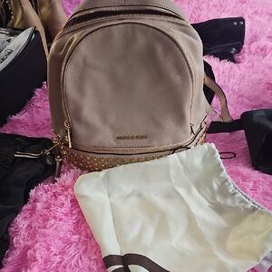 Michael Kors Beige Backpack with Gold Studs